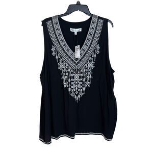 Chelsea & Theodore Black and White Embroidered Blouse